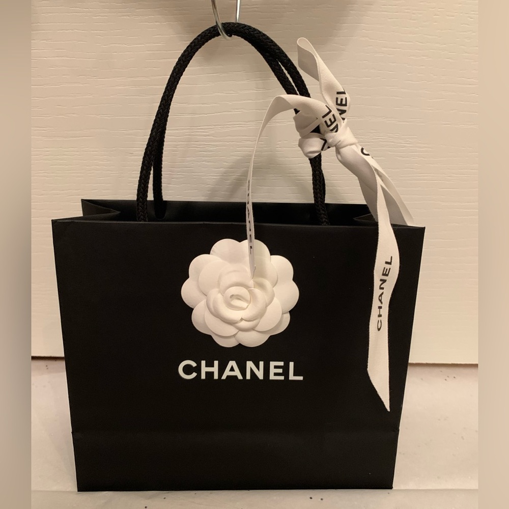 Chanel Black Gift Bag, Ribbon and Camellia flower